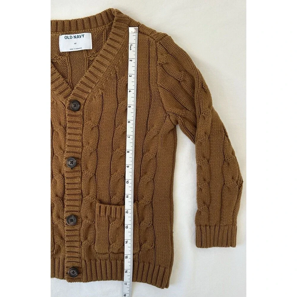 Old Navy Toddler Boys Girls Cable Knit Cardigan Sweater 4T Cotton Brown NWOT